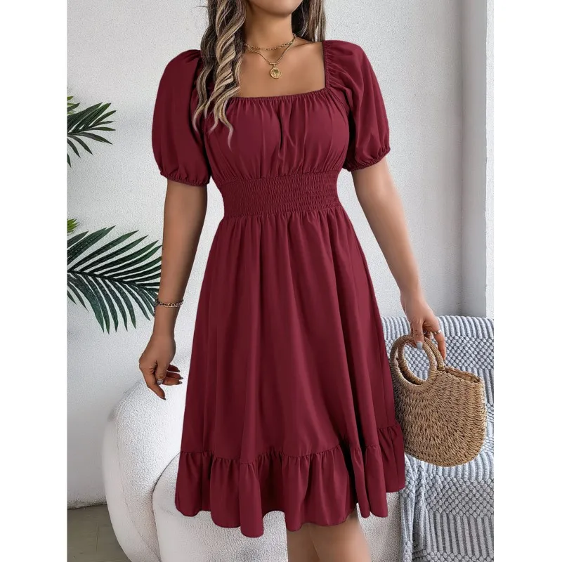 2025 Summer Casual Square Neck Short Sleeved Waist Ruffle Edge Dress Dress Women Elegant Платья Женские Women's MIidi Dresses
2025 Summer Casual Square Neck Short Sleeved Waist Ruffle Edge Dress Dress Women Elegant Платья Женские Women's MIidi Dresses