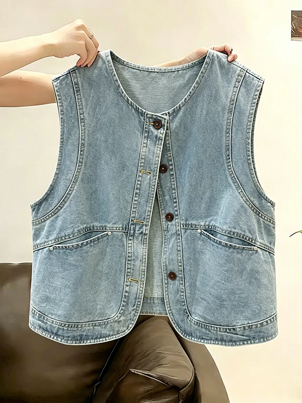 plus Size Summer 2026 Korean Style Denim Vest Women's Single Button round Neck Versatile Slimming Top Commute Style Pure Color
plus Size Summer 2026 Korean Style Denim Vest Women's Single Button round Neck Versatile Slimming Top Commute Style Pure Color