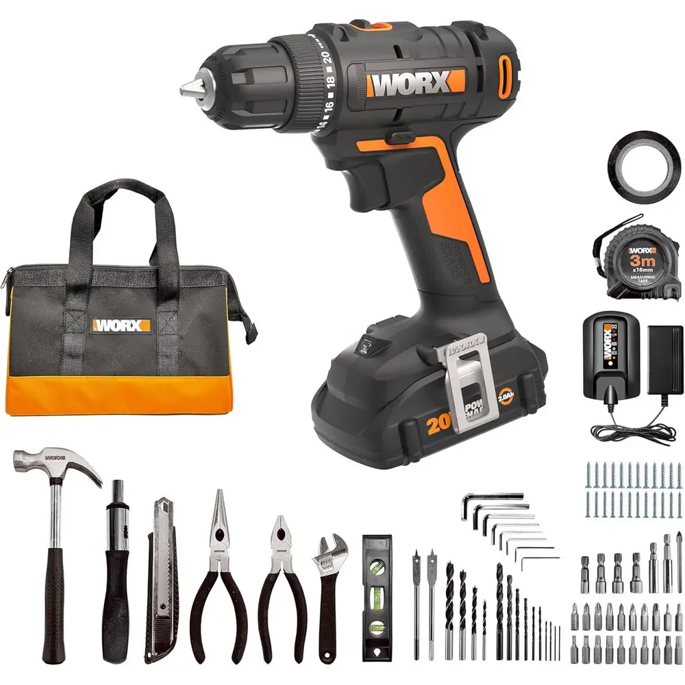 2-Speed 20V Cordless Drill with 84-Piece Accessory Kit, 265 In-Lbs Torque, 20+1 Clutch, Lightweight and Compact
2-Speed 20V Cordless Drill with 84-Piece Accessory Kit, 265 In-Lbs Torque, 20+1 Clutch, Lightweight and Compact