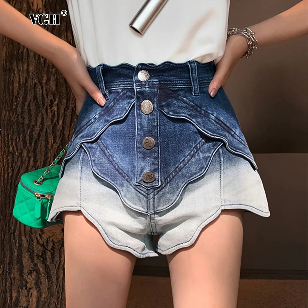 VGH Irregualr Colorblock Denim Shorts For Women High Waist Patchwork Single Breasted Loose Casual Short Pants Female Summer New
VGH Irregualr Colorblock Denim Shorts For Women High Waist Patchwork Single Breasted Loose Casual Short Pants Female Summer New