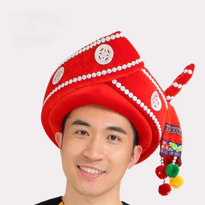 Men Chinese Minority Hat Miao Yi Dai Costume Hat Traditional Vintage Cap Theatrical Performance National Dance Headdress
Men Chinese Minority Hat Miao Yi Dai Costume Hat Traditional Vintage Cap Theatrical Performance National Dance Headdress