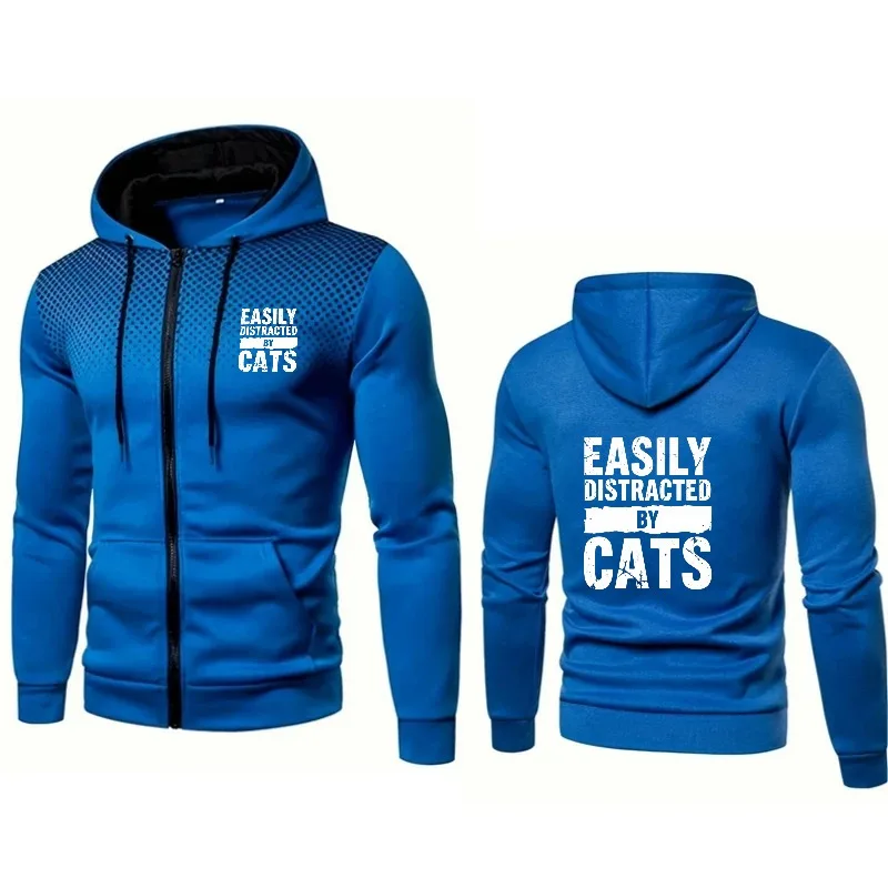 Men's Hooded Jacket Blue Easily Distracted by Cats Printed Pattern Casual Outdoor Wear for Cat Lovers
Men's Hooded Jacket Blue Easily Distracted by Cats Printed Pattern Casual Outdoor Wear for Cat Lovers