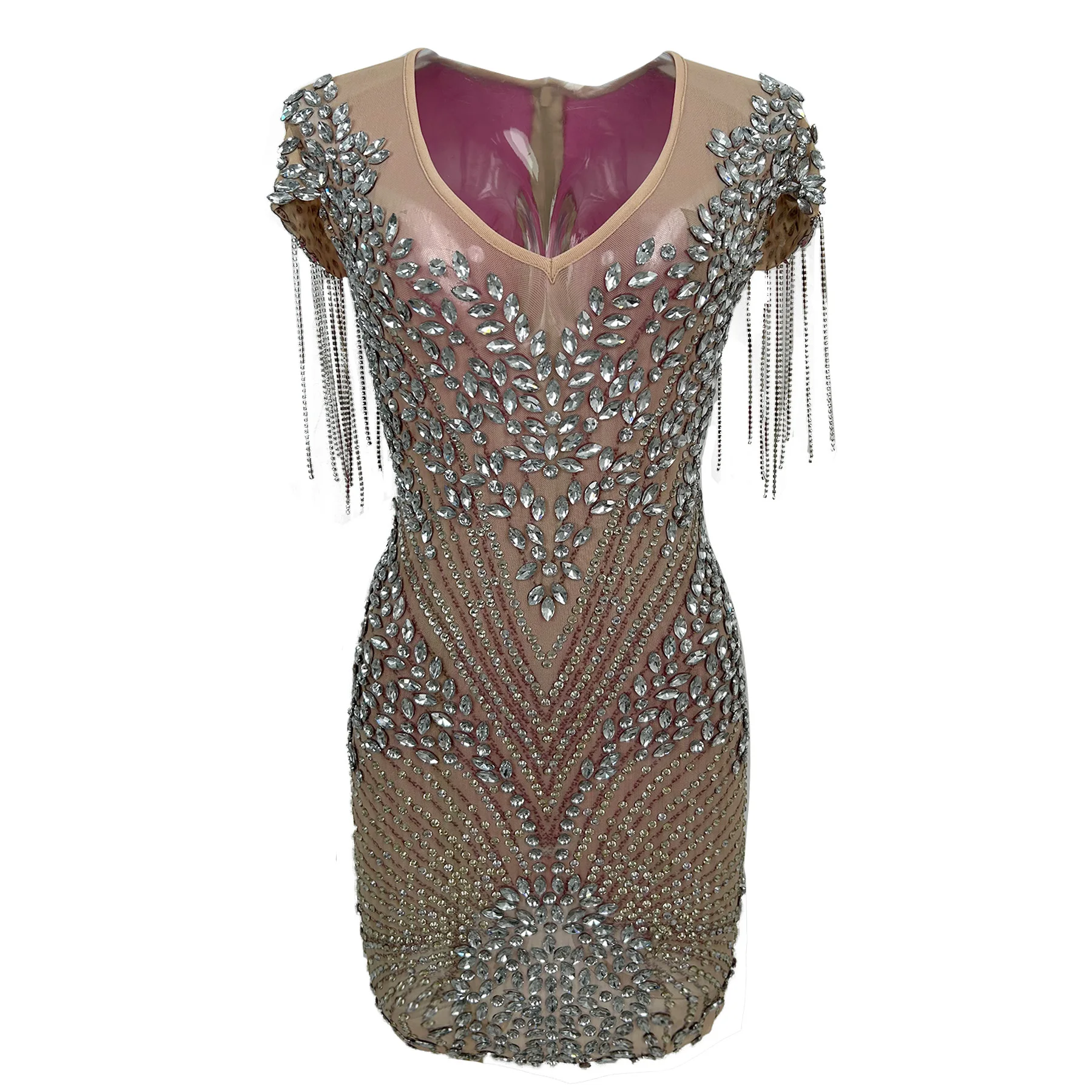 Fuchsia Velvet Back Sparkly Rhinestone Mini Dress Nightclub Party Stage Show Cocktail Dress Tassel Mesh Bodycon Outfit Sanhua
Fuchsia Velvet Back Sparkly Rhinestone Mini Dress Nightclub Party Stage Show Cocktail Dress Tassel Mesh Bodycon Outfit Sanhua