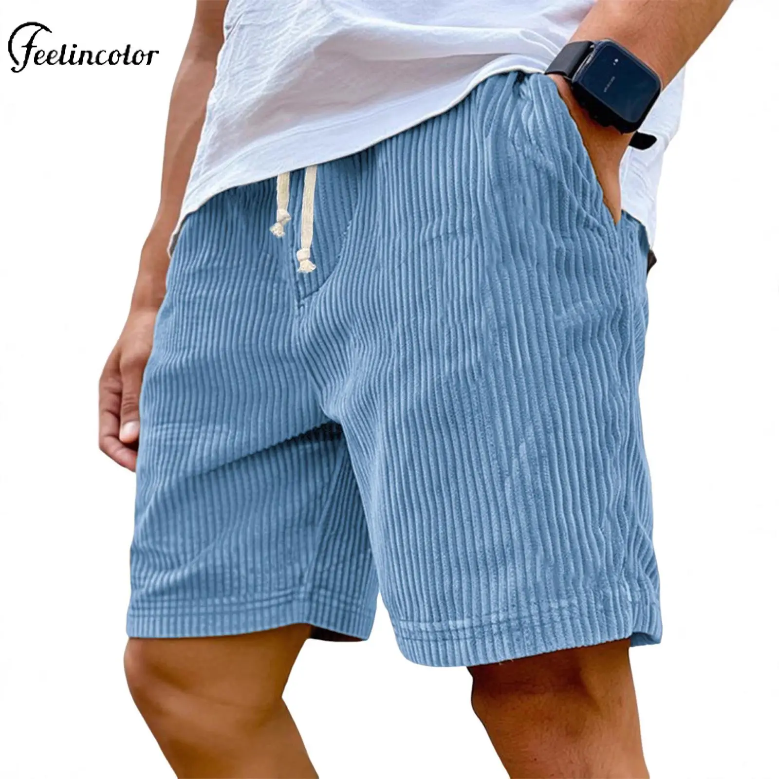 Men's Simple Blue White Shorts Thick Strip Drawstring Trousers Casual Corduroy Loose Five-point Pants Summer Daily Outdoor Wear
Men's Simple Blue White Shorts Thick Strip Drawstring Trousers Casual Corduroy Loose Five-point Pants Summer Daily Outdoor Wear