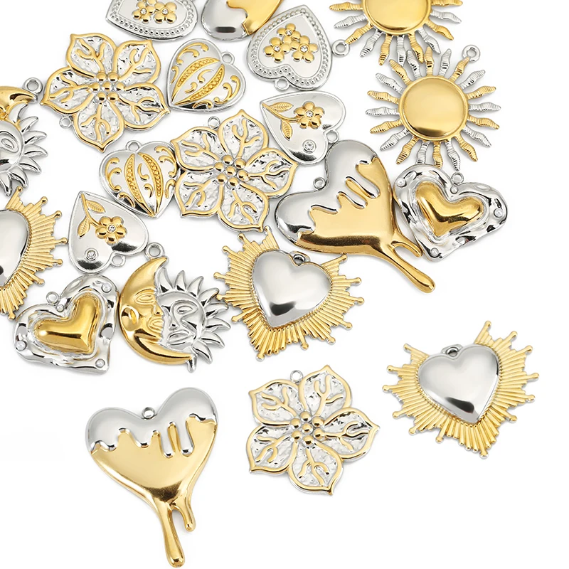 3pcs Stainless Steel Gold Big Sun Smiling Face Flower Heart Charms for Necklace Earrings DIY Materials Jewelry Making Supplies
3pcs Stainless Steel Gold Big Sun Smiling Face Flower Heart Charms for Necklace Earrings DIY Materials Jewelry Making Supplies