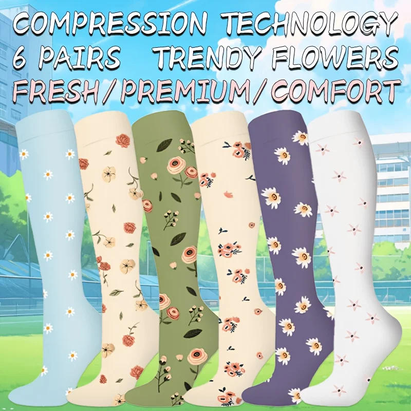 6 Pairs Unisex Compression Socks. They offer great support and are ideal for indoor and outdoor sports, fitness, running, daily wear, work, hiking and mountaineering. Made of floral knitted fabric, suitable for all seasons.
6 Pairs Unisex Compression Socks. They offer great support and are ideal for indoor and outdoor sports, fitness, running, daily wear, work, hiking and mountaineering. Made of floral knitted fabric, suitable for all seasons.
