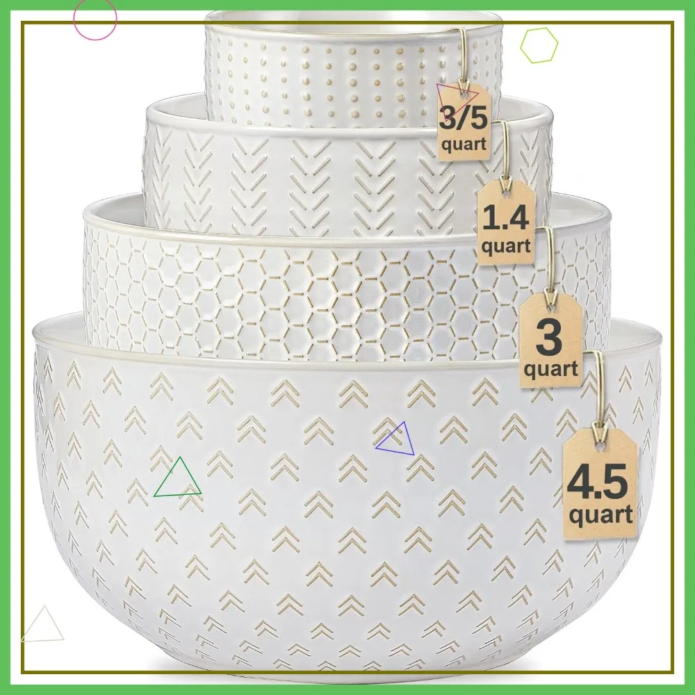 Ceramic Mixing Bowls Set of 4, Nesting for Cooking Baking Salad, Oven Microwave Dishwasher Safe - Ivory White
Ceramic Mixing Bowls Set of 4, Nesting for Cooking Baking Salad, Oven Microwave Dishwasher Safe - Ivory White