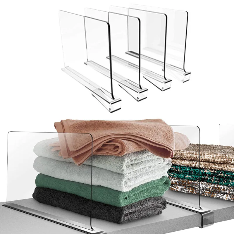 4Pcs Transparent Closet Shelf for Wardrobe Organizer Cloth Divider Cupboard Bookcase Divider Baffle Closet Dividers Organizers
4Pcs Transparent Closet Shelf for Wardrobe Organizer Cloth Divider Cupboard Bookcase Divider Baffle Closet Dividers Organizers