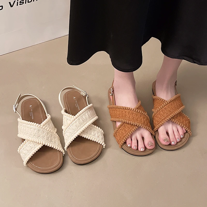 Fashionable Woven Crossover Solid Color Sandals Luxurious Round Toe Open-toe Women Flat Shoes New Summer Elegant Women's Sandals
Fashionable Woven Crossover Solid Color Sandals Luxurious Round Toe Open-toe Women Flat Shoes New Summer Elegant Women's Sandals