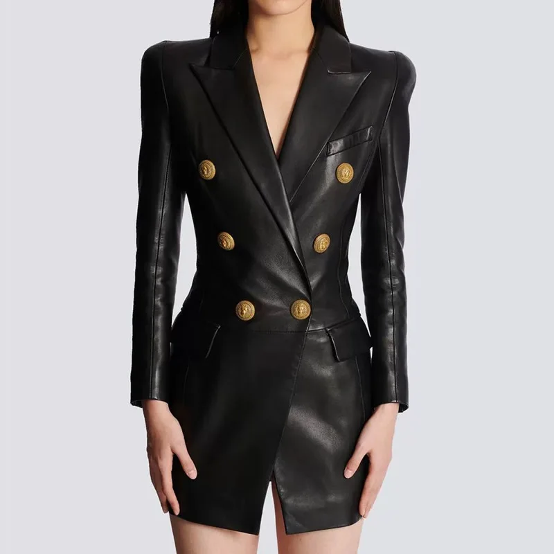 New Women Leather Dress Long Sleeve Turn-Down Collar Mini Sheath Dress
New Women Leather Dress Long Sleeve Turn-Down Collar Mini Sheath Dress