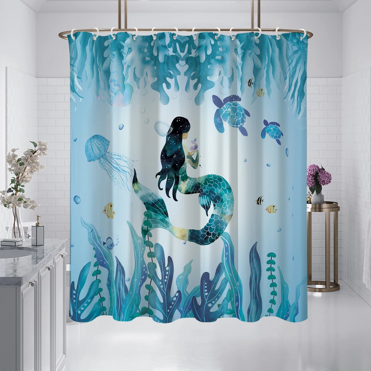 1PC Cartoon underwater world creature mermaid pattern shower curtain, waterproof, with 12 hooks, bathroom shower, home use
1PC Cartoon underwater world creature mermaid pattern shower curtain, waterproof, with 12 hooks, bathroom shower, home use