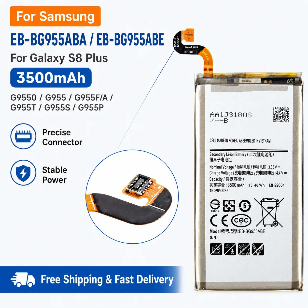 For Samsung S8 Plus G955 Series Battery 3500mAh EB-BG955ABA EB-BG955ABE Mobile Battery + Install Tools
For Samsung S8 Plus G955 Series Battery 3500mAh EB-BG955ABA EB-BG955ABE Mobile Battery + Install Tools