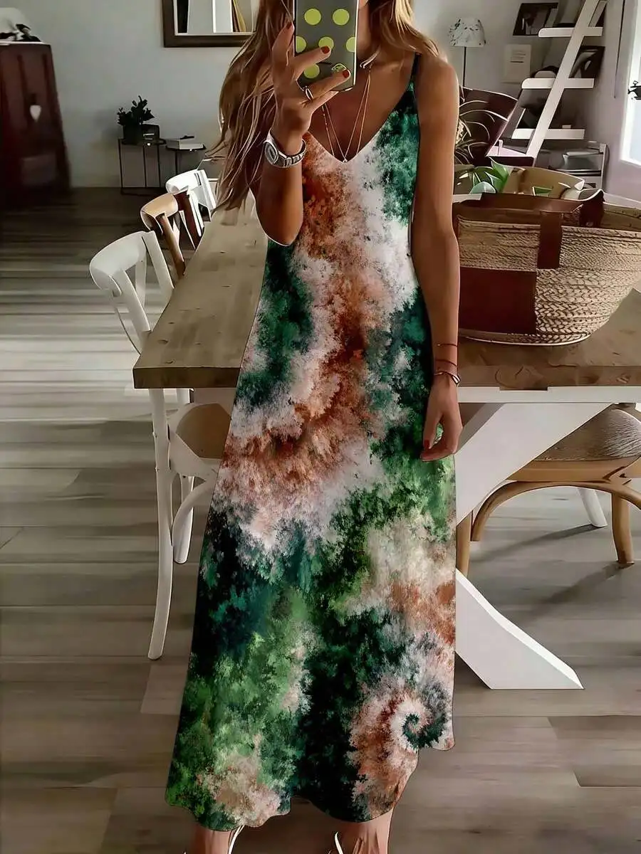 Green Brown White Tie Dye Sleeveless V Neck Maxi Dress For Women Casual Leisure
Green Brown White Tie Dye Sleeveless V Neck Maxi Dress For Women Casual Leisure