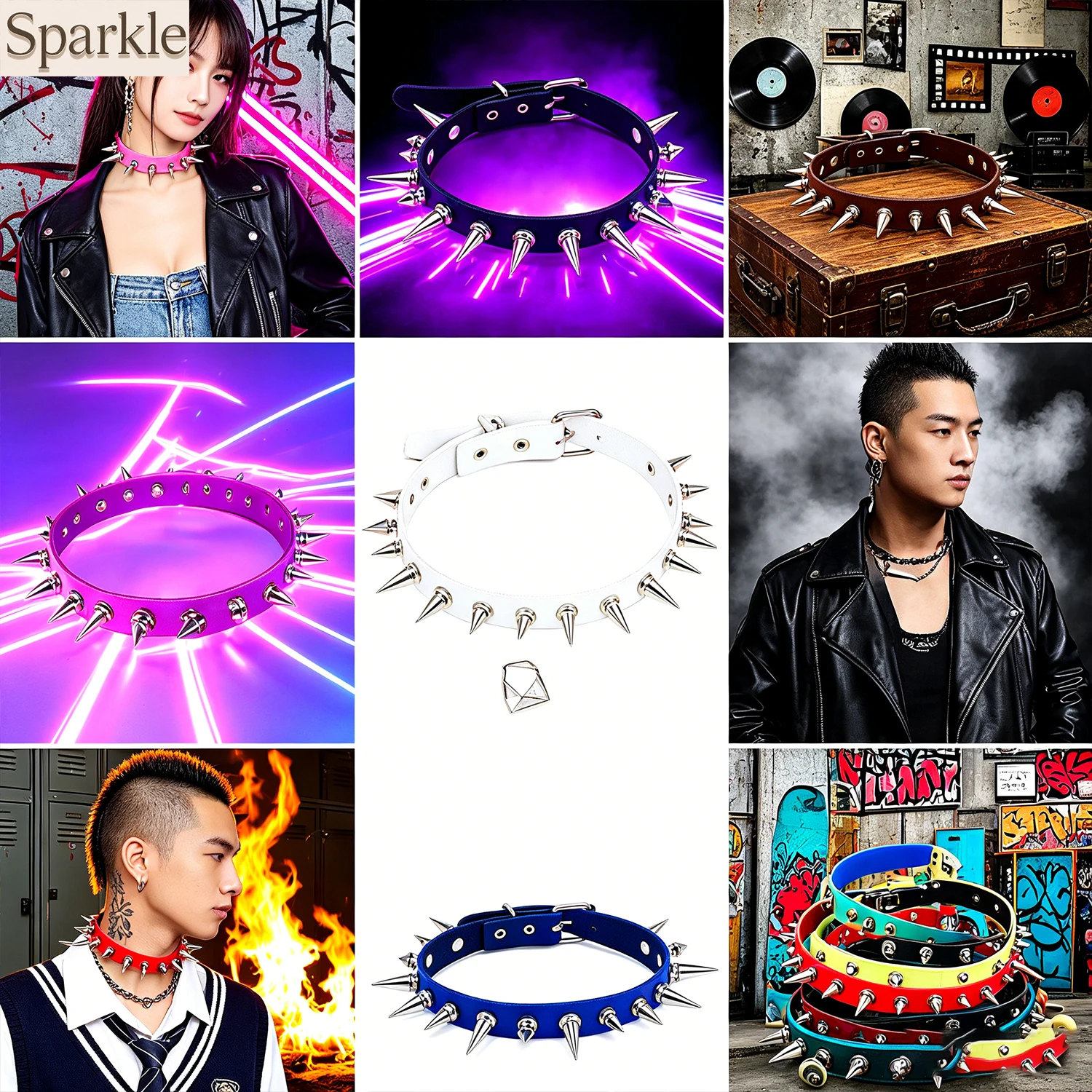 Adjustable Multi-Color Spiked Leather Choker Necklace Punk Gothic Jewelry with Silver Studs Edgy Collar Accessory
Adjustable Multi-Color Spiked Leather Choker Necklace Punk Gothic Jewelry with Silver Studs Edgy Collar Accessory