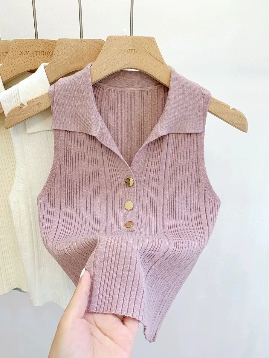 Slim Fit Ice Silk Knitted Vest Women's Outerwear Spring Summer Autumn Thin Collar Sleeveless Small Top Fashion Style
Slim Fit Ice Silk Knitted Vest Women's Outerwear Spring Summer Autumn Thin Collar Sleeveless Small Top Fashion Style