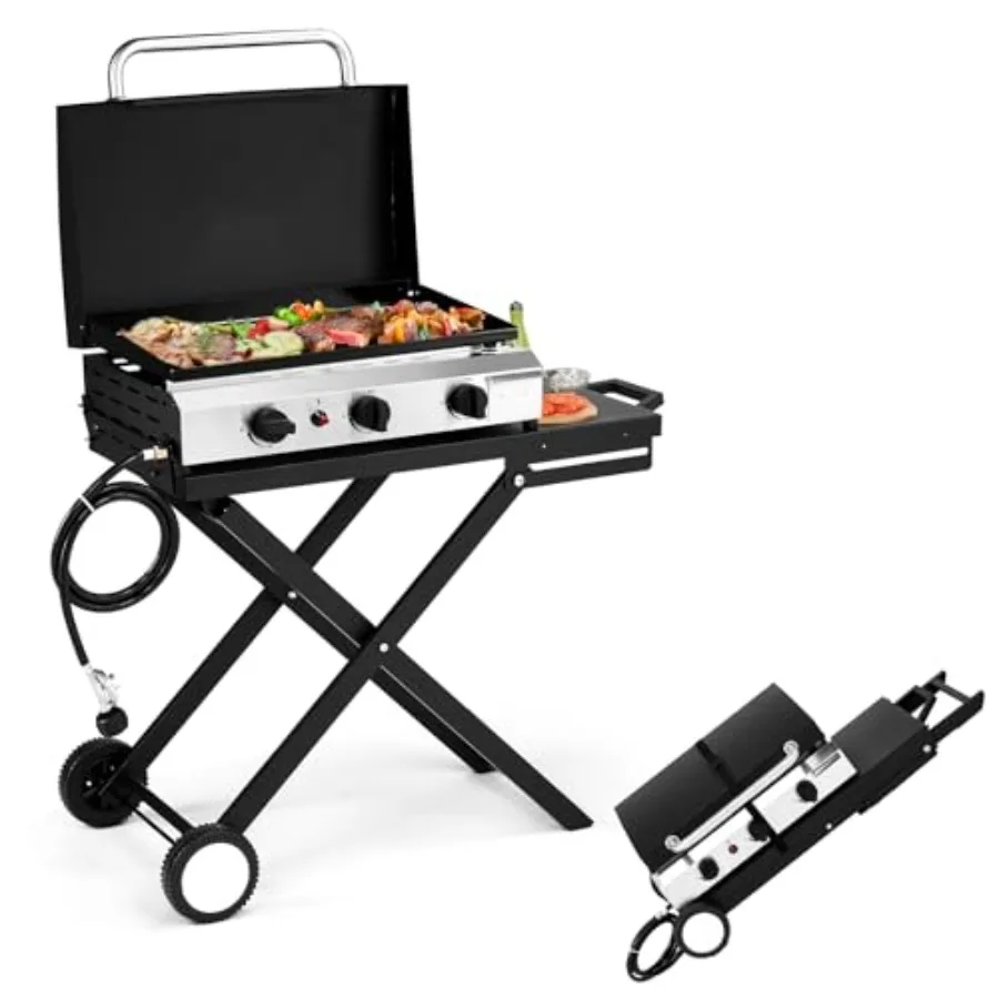 3 Burner Foldable Propane Griddle with Wheels Enameled Tray Lid 30000 BTU Portable Rolling Flat Top Gas Grill with Electronic I
3 Burner Foldable Propane Griddle with Wheels Enameled Tray Lid 30000 BTU Portable Rolling Flat Top Gas Grill with Electronic I