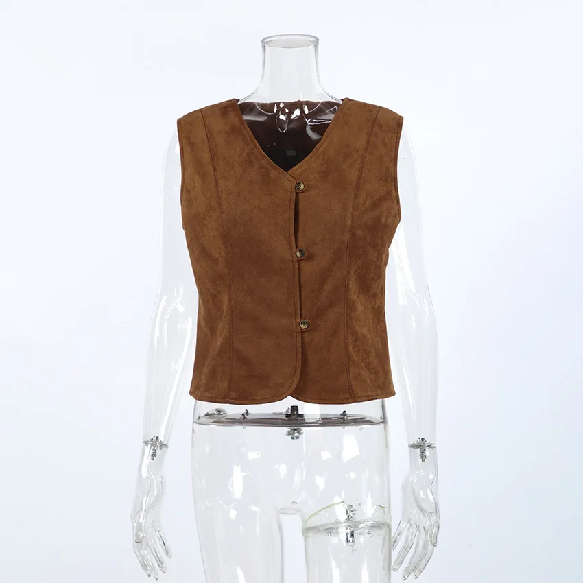 Tan Suede V-Neck Vest Slim-Fit Cropped Waistcoat Button Closure Women’s Casual Formal Layering Outerwear For Spring Autumn Tops
Tan Suede V-Neck Vest Slim-Fit Cropped Waistcoat Button Closure Women’s Casual Formal Layering Outerwear For Spring Autumn Tops