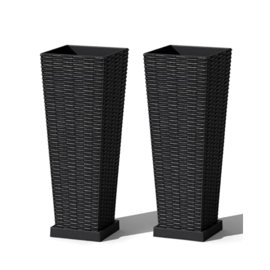 Set of 2 tall black weather-resistant plastic planters with saucer for patio porch garden24 inch large pots with drainage trays
Set of 2 tall black weather-resistant plastic planters with saucer for patio porch garden24 inch large pots with drainage trays