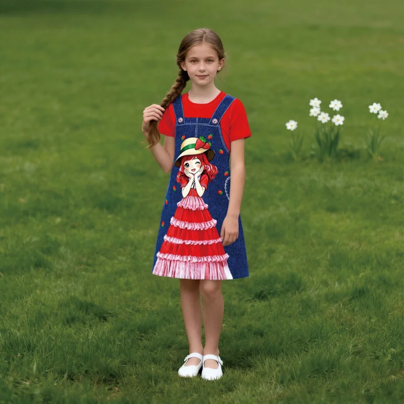 2025 Girl's Fake Two - piece Cartoon Strawberry Print, Children's Imitation Denim with Imitation Belt Dress
2025 Girl's Fake Two - piece Cartoon Strawberry Print, Children's Imitation Denim with Imitation Belt Dress