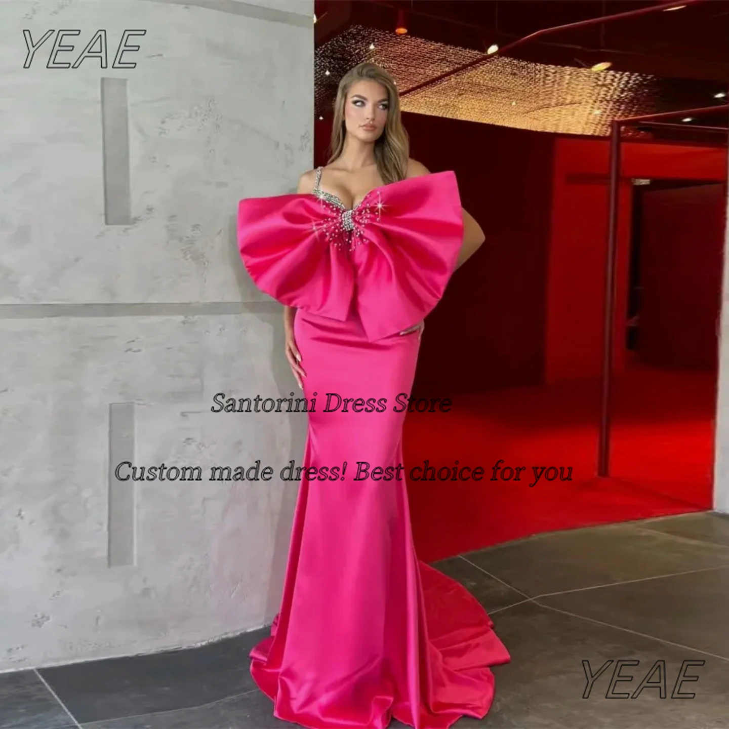 Santorini Prom Dresses with Big Bow Beaded Spaghetti Sweetheart Sexy Cocktail Party Evening Bride Wear Gowns Customized
Santorini Prom Dresses with Big Bow Beaded Spaghetti Sweetheart Sexy Cocktail Party Evening Bride Wear Gowns Customized