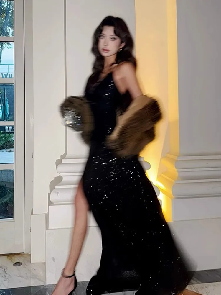 Bla Sequin Evening Gown Women's Banquet High-End Adult Ceremony Student Birthday Host Long Sve mid Waist Sexy
Bla Sequin Evening Gown Women's Banquet High-End Adult Ceremony Student Birthday Host Long Sve mid Waist Sexy