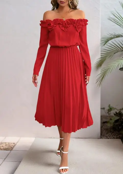 French Elegant Women's Dress 2025 One Shoulder Long Sleeved Red Dress High Waist Casual A-Line Dress Casual Pleated A-Line Dress
French Elegant Women's Dress 2025 One Shoulder Long Sleeved Red Dress High Waist Casual A-Line Dress Casual Pleated A-Line Dress