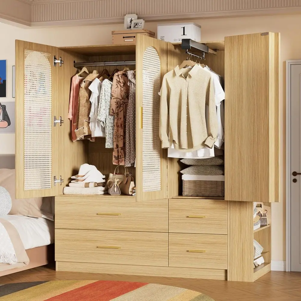 3 DoArmoire Wardrobe Closet with Rattan,71'' Tall reestanding Wooden Wardrobe Storage Cabinet or Bedroom with Hanging Rod,LED Va
3 DoArmoire Wardrobe Closet with Rattan,71'' Tall reestanding Wooden Wardrobe Storage Cabinet or Bedroom with Hanging Rod,LED Va