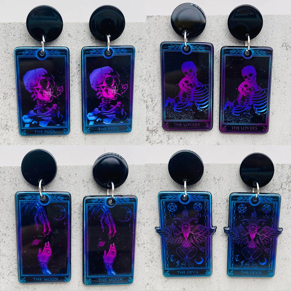 New Halloween Pendant Earrings 38*22 MM Black Tarot Card Charms Acrylic Earrings Sun Moon and Lovers Jewelry for Women Gifts
New Halloween Pendant Earrings 38*22 MM Black Tarot Card Charms Acrylic Earrings Sun Moon and Lovers Jewelry for Women Gifts