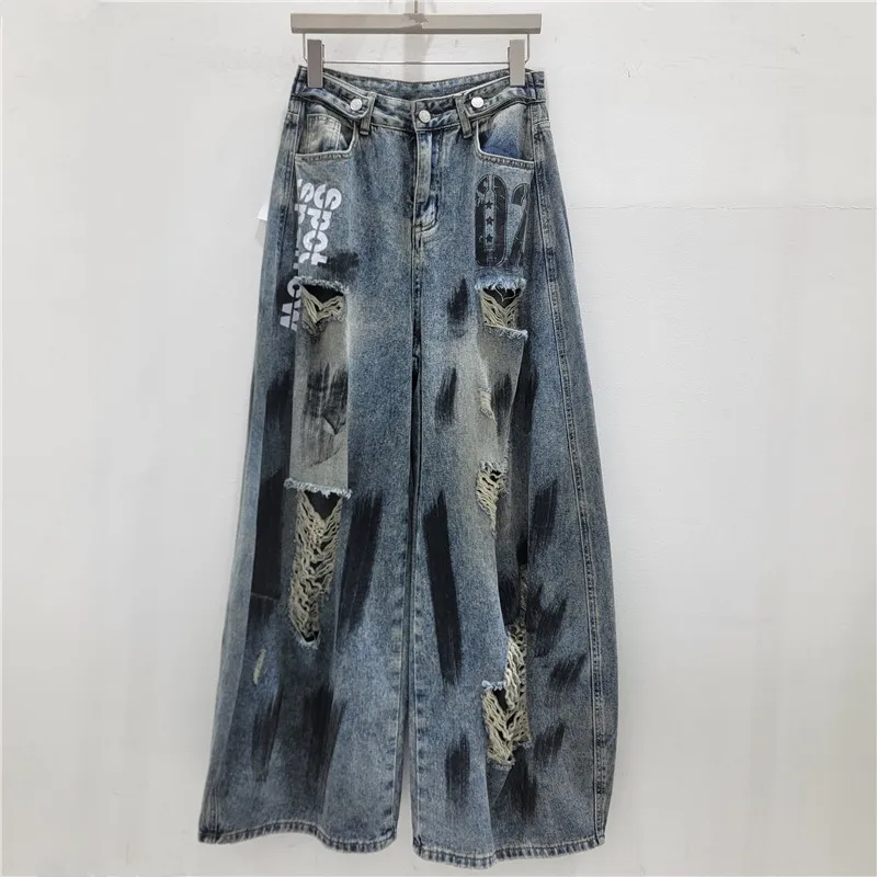American Retro Hot Girl Design Niche Ripped Jeans, Women's Summer New Loose Slimming Wide Leg Scimitar Pants, Blue Denim Pants
American Retro Hot Girl Design Niche Ripped Jeans, Women's Summer New Loose Slimming Wide Leg Scimitar Pants, Blue Denim Pants