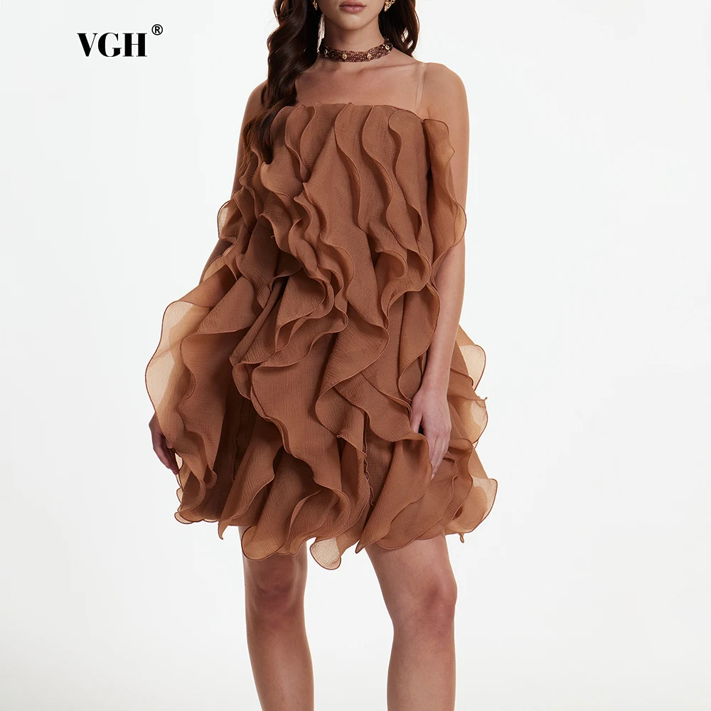 VGH Romantic Dates Coffee Ruffle Mini Dress for Women Square Collar Off The Shoulder Loose Flowy Silhouette for Stylish Outing
VGH Romantic Dates Coffee Ruffle Mini Dress for Women Square Collar Off The Shoulder Loose Flowy Silhouette for Stylish Outing