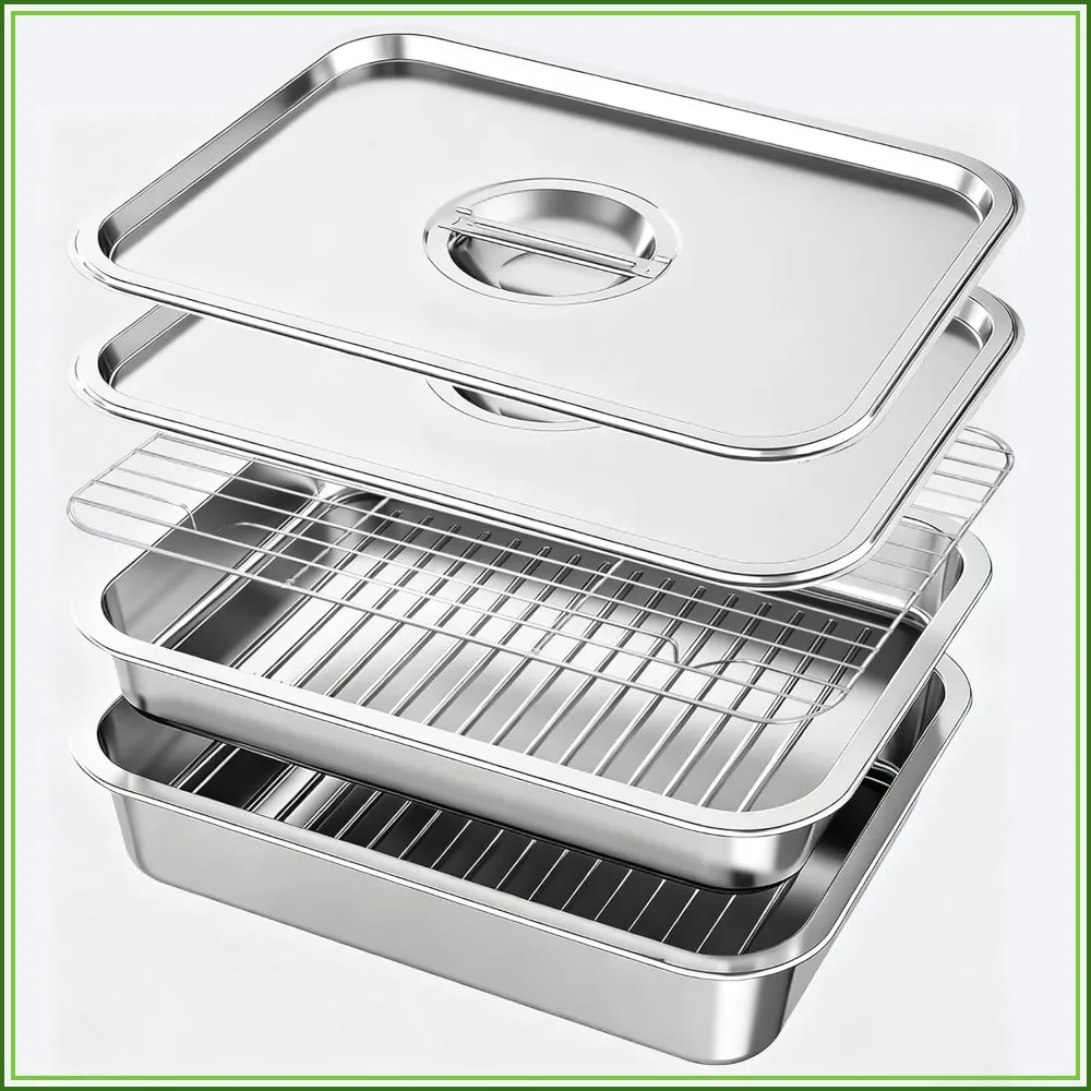 5-Piece Grill Prep & Serve Tray Set with Lids, Stainless Steel BBQ Trays for Raw & Cooked Food Separation, Rack Included
5-Piece Grill Prep & Serve Tray Set with Lids, Stainless Steel BBQ Trays for Raw & Cooked Food Separation, Rack Included