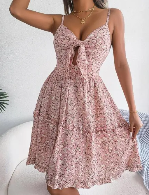 Women's Dress Clothing 2025 Fashion Spring Summer Latest Hot Selling Floral Bow V-Neck Wooden Ear Hem Vacation Camisole Dress
Women's Dress Clothing 2025 Fashion Spring Summer Latest Hot Selling Floral Bow V-Neck Wooden Ear Hem Vacation Camisole Dress