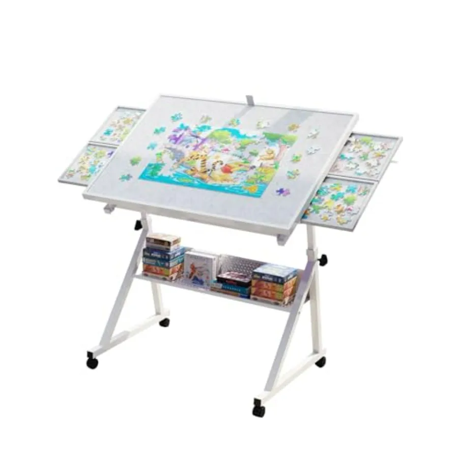 Puzzle Table with Drawers for Adult Jigsaw Puzzles, White MDF Material, Adjustable Height and Angle, Rolling Wheels, Storage Sh
Puzzle Table with Drawers for Adult Jigsaw Puzzles, White MDF Material, Adjustable Height and Angle, Rolling Wheels, Storage Sh