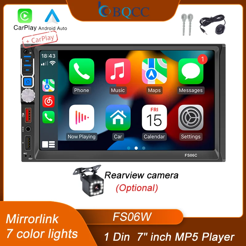 BQCC 2 Din 7 inch car MP5 player wired or wireless carplay Android auto mirorlink Dual BT 7 Color lights fm RDS radio car radio
BQCC 2 Din 7 inch car MP5 player wired or wireless carplay Android auto mirorlink Dual BT 7 Color lights fm RDS radio car radio