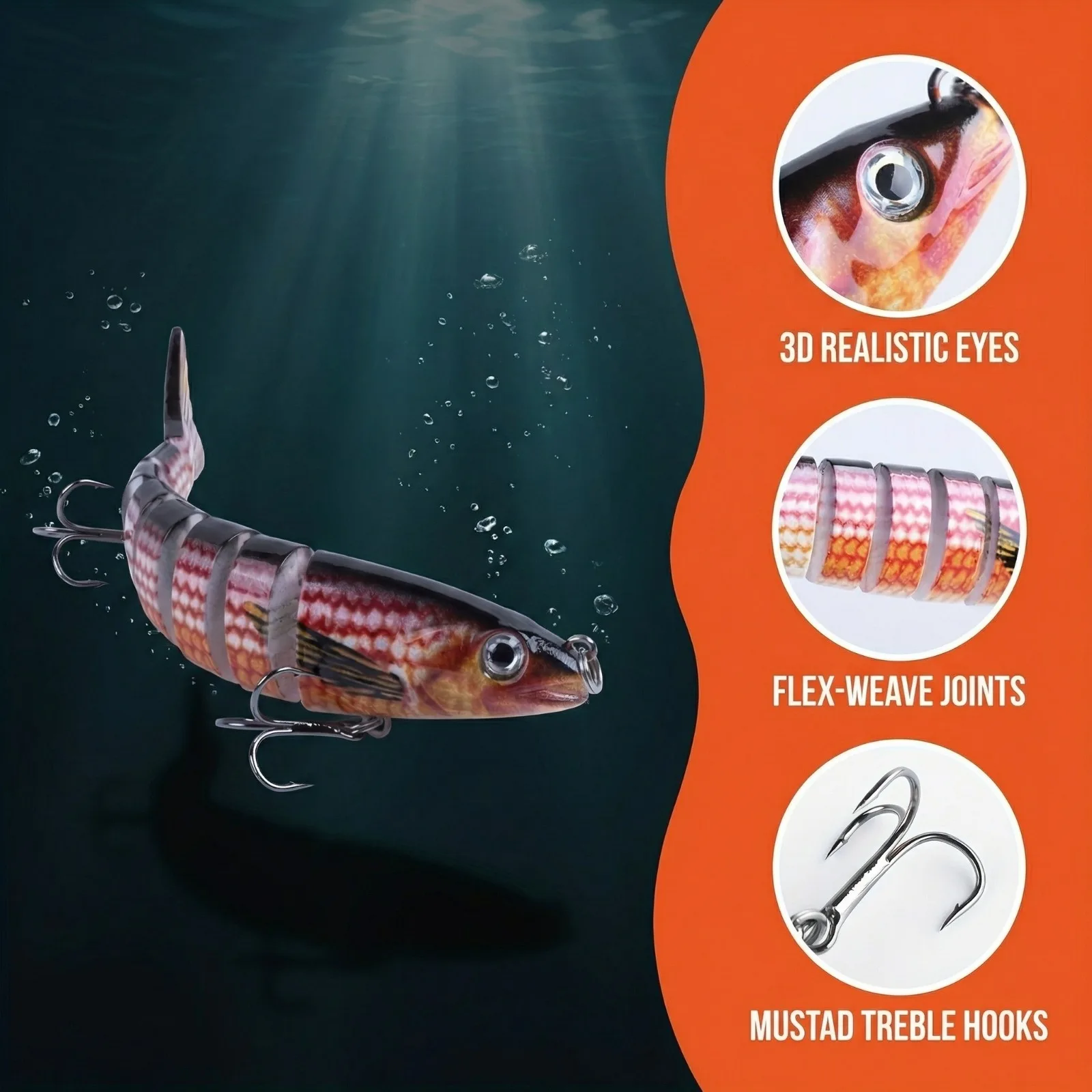 Goture 8-Segment Multi Jointed Fishing Lures 12cm 19g Lifelike Swimbait with 3D Eyes Sharp Treble Hooks for Freshwater Saltwater
Goture 8-Segment Multi Jointed Fishing Lures 12cm 19g Lifelike Swimbait with 3D Eyes Sharp Treble Hooks for Freshwater Saltwater
