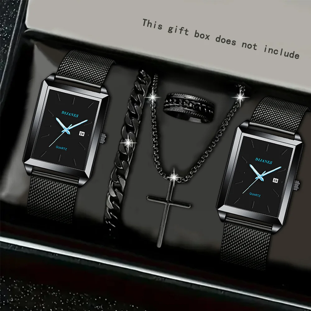 5 шт./компл., набор мужских часов, модные мужские повседневные кварцевые часы с указателем, часы, ожерелье, браслет, кольцо, идеальный подарок для мужчин
5 шт./компл., набор мужских часов, модные мужские повседневные кварцевые часы с указателем, часы, ожерелье, браслет, кольцо, идеальный подарок для мужчин