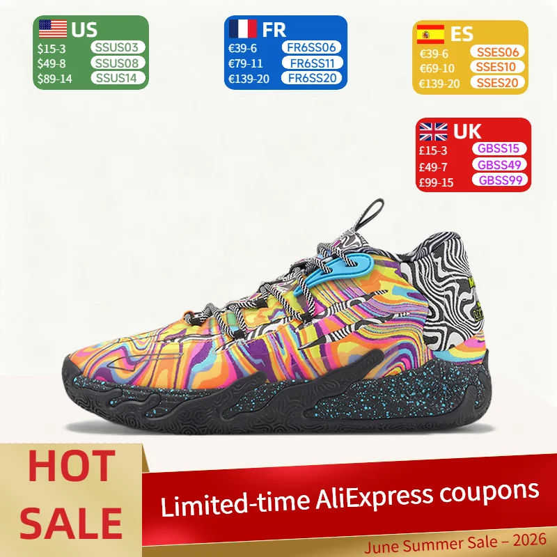 Puma MB.03 Round-Toe Comfortable, Non-Slip, Durable Mid-Top Basketball Shoes (Unisex) in Black, Red, and Yellow 379330-01
Puma MB.03 Round-Toe Comfortable, Non-Slip, Durable Mid-Top Basketball Shoes (Unisex) in Black, Red, and Yellow 379330-01