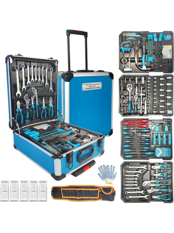 799PCs aluminum trolley case tool set silver, house repair kit set, household hand tool set, with tool belt for