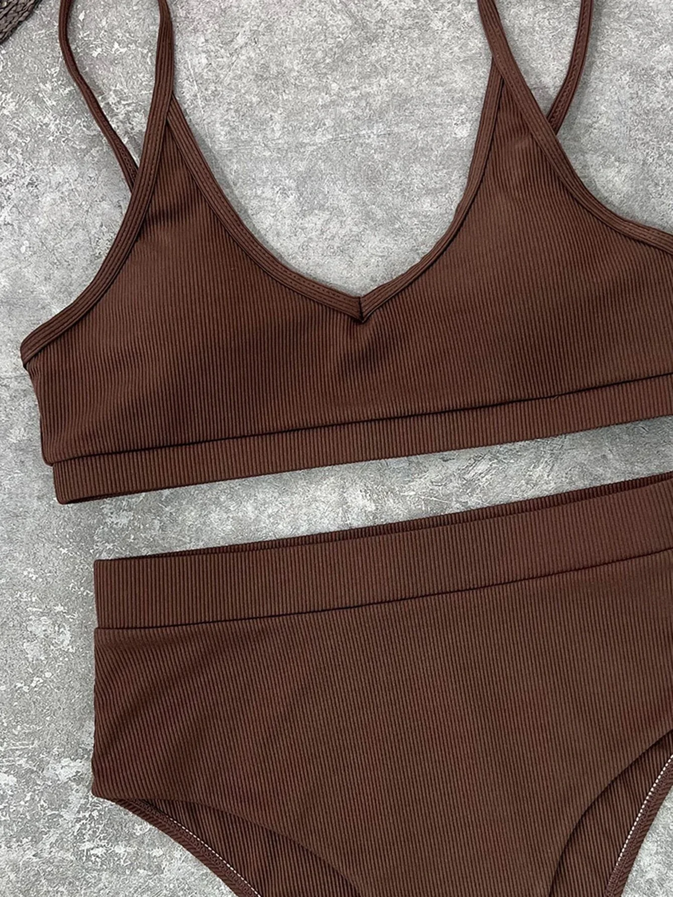 Brown Rib Knit High Waisted Bikini Set Women Solid Two Piece Swimwear
Brown Rib Knit High Waisted Bikini Set Women Solid Two Piece Swimwear