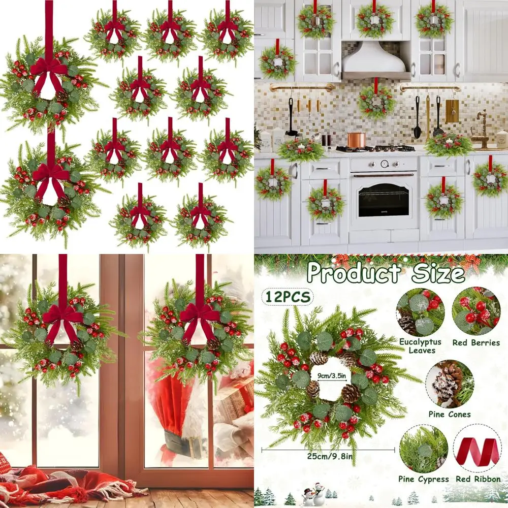 Набор мини-рождественских венков из 12 штук, идеально подходит для окон, дверей, шкафов и колец для свечей — украшения праздничного сезона
Набор мини-рождественских венков из 12 штук, идеально подходит для окон, дверей, шкафов и колец для свечей — украшения праздничного сезона