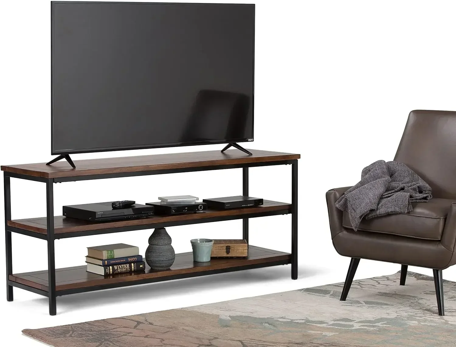 SOLID MANGO WOOD 60 Inch Wide Industrial TV Media Stand in Dark Cognac Brown for TVs up to 65 Inches
SOLID MANGO WOOD 60 Inch Wide Industrial TV Media Stand in Dark Cognac Brown for TVs up to 65 Inches