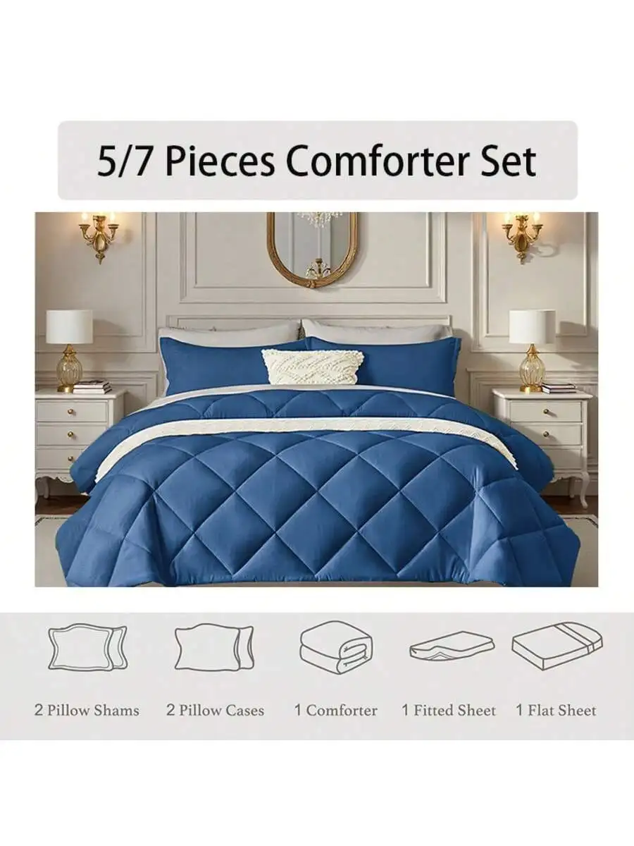 7pcs Lightweight Solid Comforter Set For All Seasons, Twin/Full/Queen/King Bed In A Bag, Soft Microfiber Bedding
7pcs Lightweight Solid Comforter Set For All Seasons, Twin/Full/Queen/King Bed In A Bag, Soft Microfiber Bedding