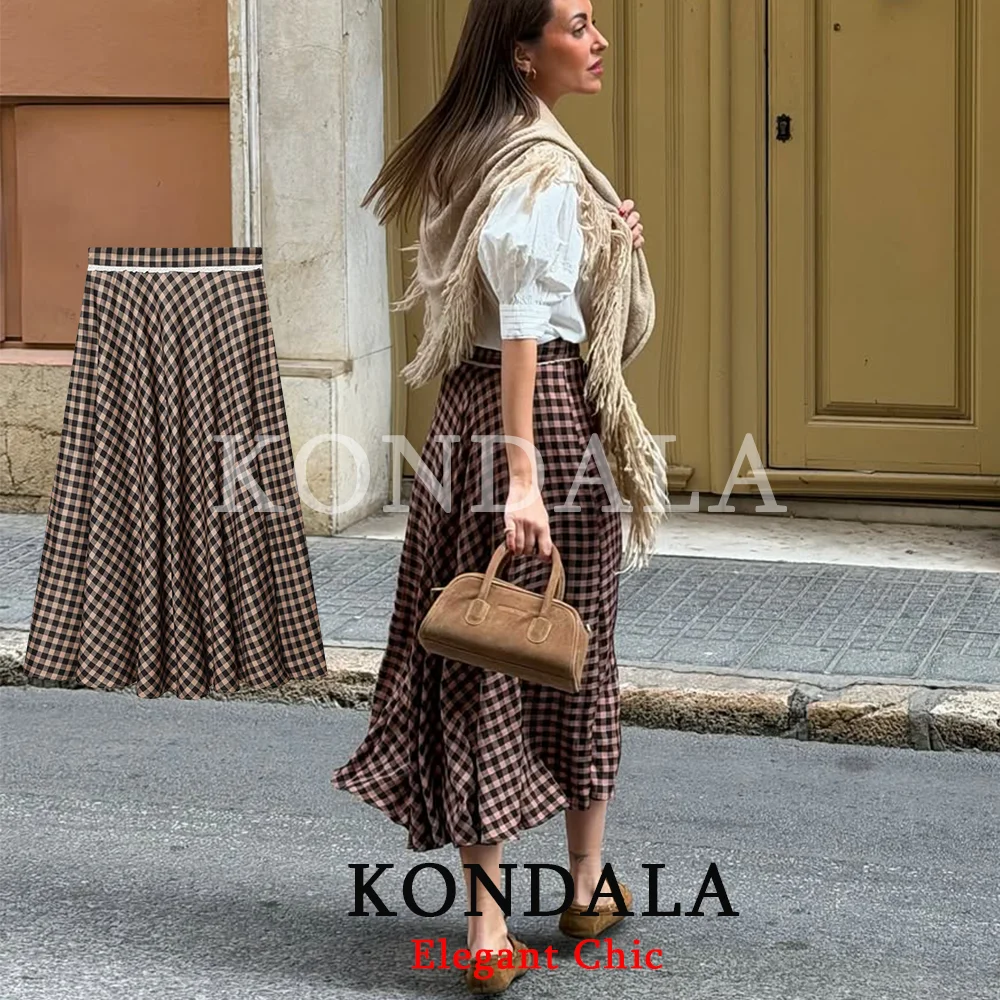 KONDALA Women Trendy Elegant Plaid Lace Skirt Midi A-Line Skirt Fashion 2026 Spring Summer Holiday Party Beach Female Midi Skirt
KONDALA Women Trendy Elegant Plaid Lace Skirt Midi A-Line Skirt Fashion 2026 Spring Summer Holiday Party Beach Female Midi Skirt
