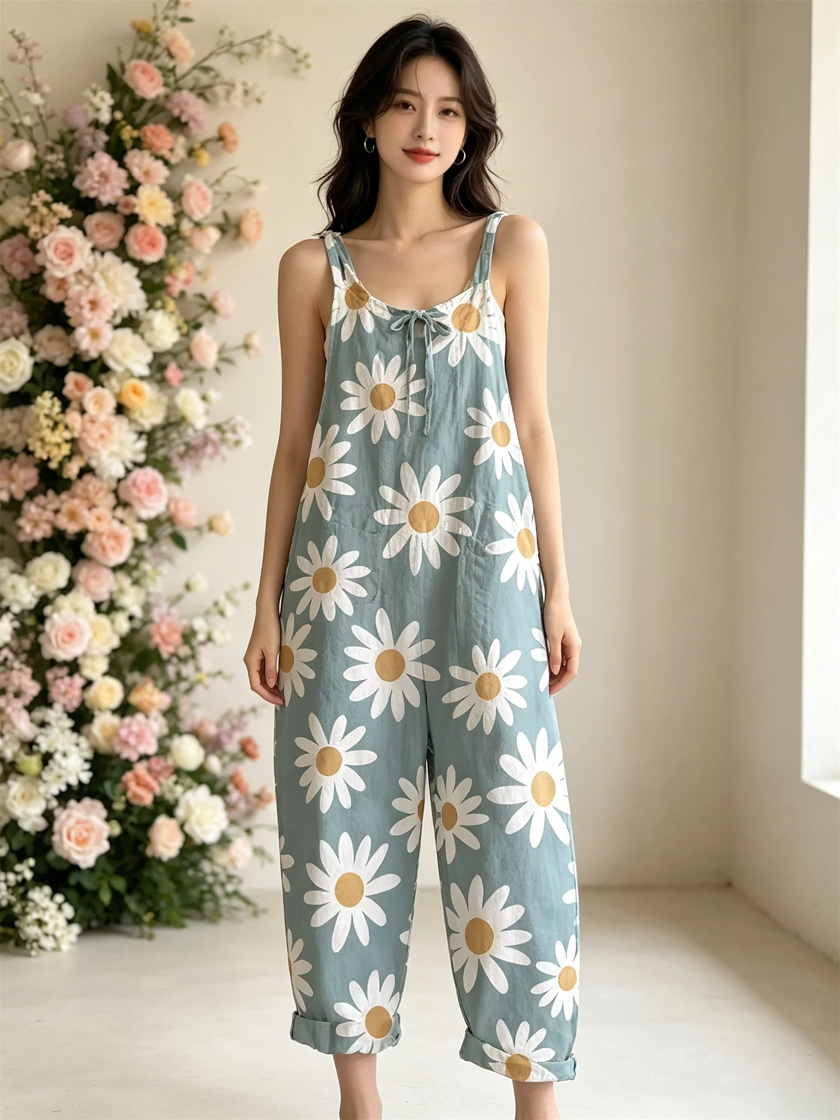2026 women's daisy print work pants jumpsuit off shoulder sleeveless loose cuff lantern pants casual wear
2026 women's daisy print work pants jumpsuit off shoulder sleeveless loose cuff lantern pants casual wear