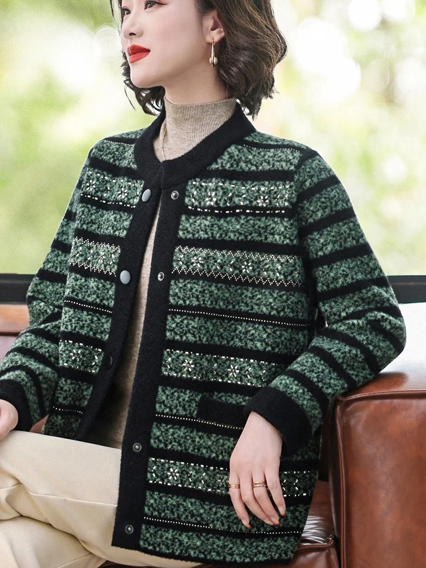 Thiened Knitted Stripe Open Cardigan Women's Faionable Autumn Winter Sweater Jaet Loose Fit Small Size Premium Sle
Thiened Knitted Stripe Open Cardigan Women's Faionable Autumn Winter Sweater Jaet Loose Fit Small Size Premium Sle