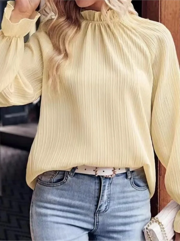 Women Fashion Ruffled Neck Blouse Top Elegant Pullover Loose Long Sleeve Solid Office Shirts Spring Casual New Womens Clothing
Women Fashion Ruffled Neck Blouse Top Elegant Pullover Loose Long Sleeve Solid Office Shirts Spring Casual New Womens Clothing
