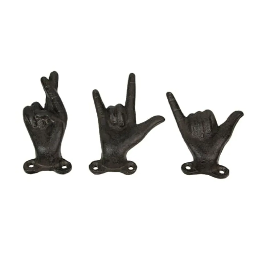 Set of 3 Cast Iron Hand Gesture Wall Hooks: Playful Key or Towel Hangers with Rock-On, ASL I Love You, and Fingers Crossed Desi
Set of 3 Cast Iron Hand Gesture Wall Hooks: Playful Key or Towel Hangers with Rock-On, ASL I Love You, and Fingers Crossed Desi
