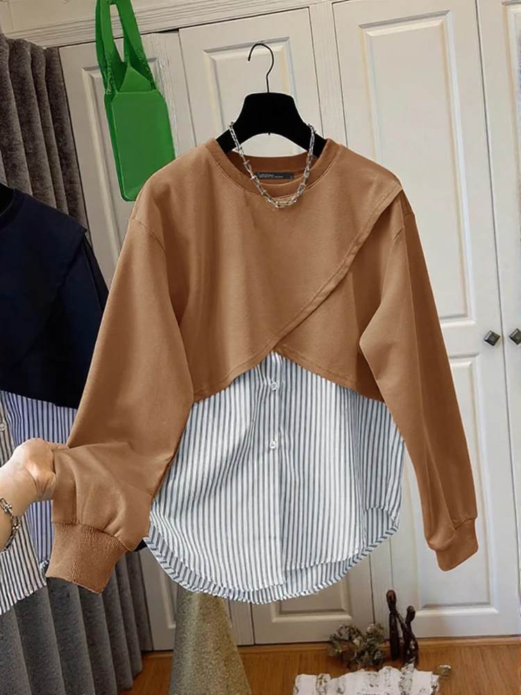 2025 ZANZEA Stylish Casual Long Sleeve Sweatshirts Women Fake Two-Pieces Hoodies Tops Patchwork Work Shirt Autumn Spring Blouse
2025 ZANZEA Stylish Casual Long Sleeve Sweatshirts Women Fake Two-Pieces Hoodies Tops Patchwork Work Shirt Autumn Spring Blouse