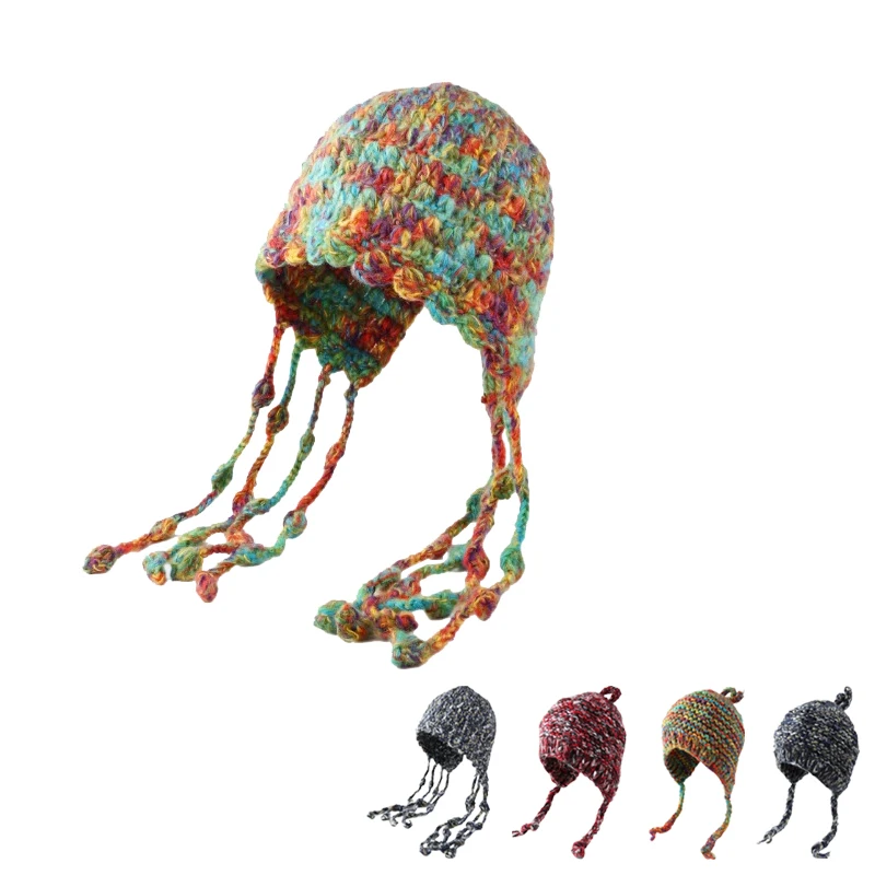 Ladies' Handmade Knitted Autumn and Winter Colorful Tassel Ear Protection Cap Women Outdoor Knitted Cap
Ladies' Handmade Knitted Autumn and Winter Colorful Tassel Ear Protection Cap Women Outdoor Knitted Cap