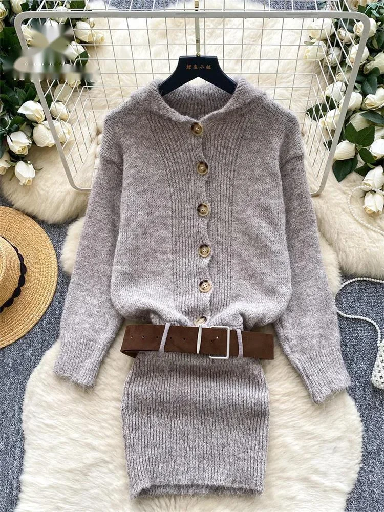 Autumn Sweater Dress Single Breasted Knitted Solid Lapel Neck Long Sleeves Sashes Korea Style Women Autumn Short Dress
Autumn Sweater Dress Single Breasted Knitted Solid Lapel Neck Long Sleeves Sashes Korea Style Women Autumn Short Dress